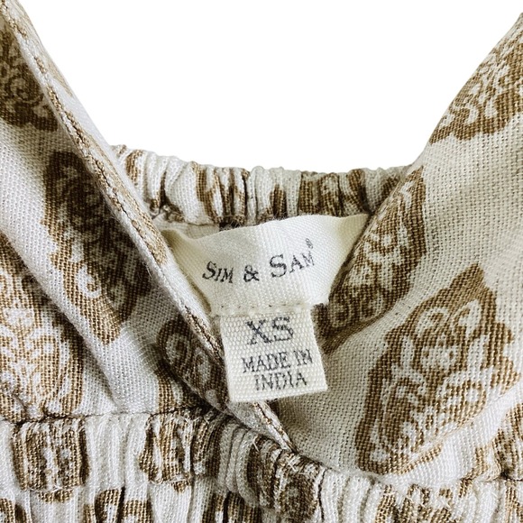 Sim & Sam Bohemian Tan Babydoll Linen Blend Maxi Dress in Oat Print Size XSmall - Picture 6 of 9